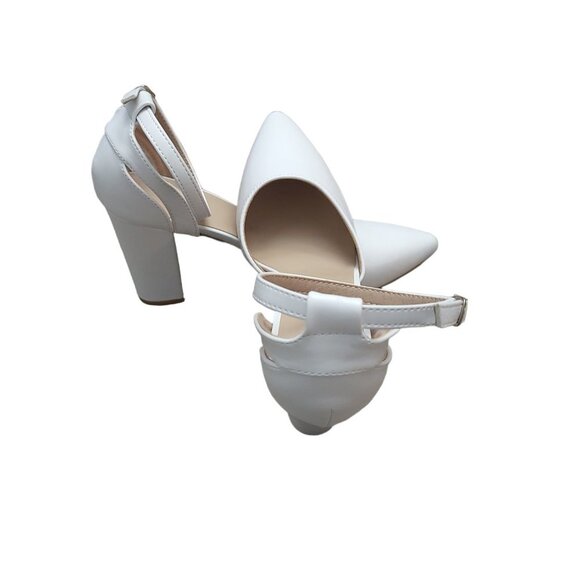 Women's Elegant Pointed Toe High Chunky Heels Shoes White - Picture 3 of 6